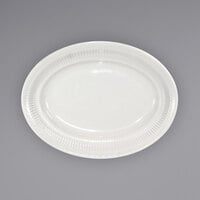 International Tableware AT-14 Athena 11 7/8" x 9 1/4" Ivory (American White) Wide Rim Rolled Edge Embossed Stoneware Platter - 12/Case