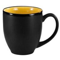 International Tableware 81376-2900/05MF-05C Hilo 14 oz. Yellow In / Black Out Stoneware Bistro Cup - 12/Case