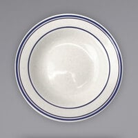 International Tableware DA-3 Danube 10 oz. Ivory (American White) Blue Speckled Stoneware Deep Rim Soup Bowl with Blue Bands - 24/Case