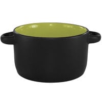 International Tableware 83567-2902/05MF-05C Hilo 11 oz. Rye Green In / Black Out Stoneware Mini Casserole Dish / Soup Bowl - 12/Case
