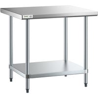 Regency 30" x 36" 18-Gauge 304 Stainless Steel Commercial Work Table with Galvanized Legs and Undershelf