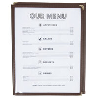 8 1/2 inch x 11 inch Three Pocket Fold Over Menu Cover - Brown