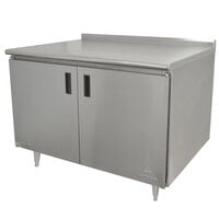 Advance Tabco HF-SS-244M 24" x 48" 14 Gauge Enclosed Base Stainless Steel Work Table with Fixed Midshelf and 1 1/2" Backsplash