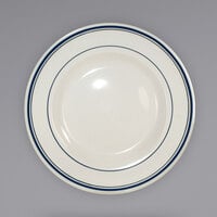 International Tableware CT-105 Catania 16 oz. Ivory (American White) Stoneware Pasta Bowl with Blue Bands - 12/Case