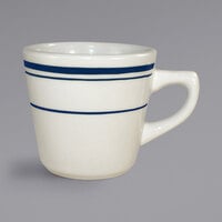 International Tableware CT-1 Catania 7 oz. Ivory (American White) Stoneware Tall Cup with Blue Bands - 36/Case