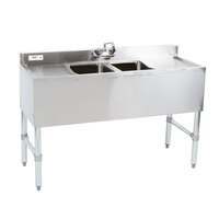 Regency 2 Bowl Underbar Sink with Faucet and Two Drainboards - 48 inch x 18 3/4 inch