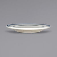 International Tableware CT-6 Catania 6 5/8 inch Ivory (American White) Stoneware Plate with Blue Bands - 36/Case