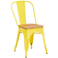 Lancaster Table & Seating Alloy Series Yellow Metal Indoor Industrial Cafe Chair with Vertical Slat Back and Natural Wood Seat