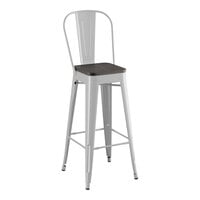 Lancaster Table & Seating Alloy Series Silver Indoor Cafe Barstool with Black Wood Seat