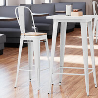 Lancaster Table & Seating Alloy Series White Indoor Cafe Barstool with Natural Wood Seat