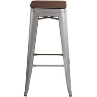 Lancaster Table & Seating Alloy Series Clear Coated Metal Indoor Industrial Cafe Bar Height Stool with Walnut Wood Seat
