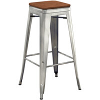 Lancaster Table & Seating Alloy Series Clear Coated Metal Indoor Industrial Cafe Bar Height Stool with Walnut Wood Seat
