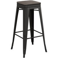 Lancaster Table & Seating Alloy Series Black Metal Indoor Industrial Cafe Bar Height Stool with Black Wood Seat