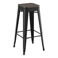 Lancaster Table & Seating Alloy Series Onyx Black Indoor Backless Barstool with Onyx Black Wood Seat