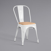 Lancaster Table & Seating Alloy Series White Indoor Cafe Chair with Natural Wood Seat