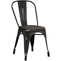 Lancaster Table & Seating Alloy Series Distressed Black Indoor Cafe Chair with Black Wood Seat