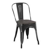 Lancaster Table & Seating Alloy Series Distressed Onyx Black Indoor Cafe Chair with Black Wood Seat