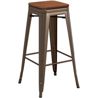 Lancaster Table & Seating Alloy Series Copper Metal Indoor Industrial Cafe Bar Height Stool with Walnut Wood Seat