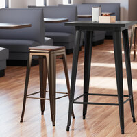 Lancaster Table & Seating Alloy Series Copper Metal Indoor Industrial Cafe Bar Height Stool with Walnut Wood Seat