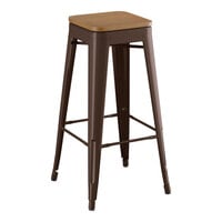 Lancaster Table & Seating Alloy Series Copper Indoor Backless Barstool with Walnut Wood Seat