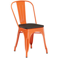 Lancaster Table & Seating Alloy Series Orange Metal Indoor Industrial Cafe Chair with Vertical Slat Back and Black Wood Seat