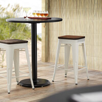 Lancaster Table & Seating Alloy Series White Metal Indoor Industrial Cafe Counter Height Stool with Walnut Wood Seat