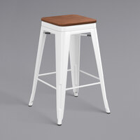 Lancaster Table & Seating Alloy Series White Indoor Backless Counter Height Stool with Walnut Wood Seat