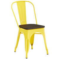 Lancaster Table & Seating Alloy Series Yellow Metal Indoor Industrial Cafe Chair with Vertical Slat Back and Black Wood Seat