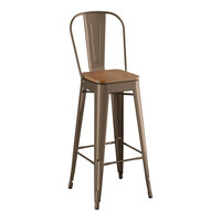 Lancaster Table & Seating Alloy Series Copper Indoor Cafe Barstool with Walnut Wood Seat
