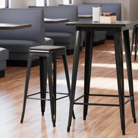 Lancaster Table & Seating Alloy Series Distressed Copper Indoor Backless Barstool with Black Wood Seat