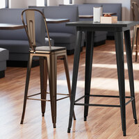 Lancaster Table & Seating Alloy Series Copper Metal Indoor Industrial Cafe Bar Height Stool with Vertical Slat Back and Black Wood Seat