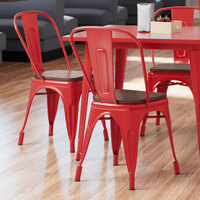 Lancaster Table & Seating Alloy Series Ruby Red Indoor Cafe Chair with Walnut Wood Seat