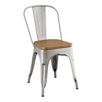 Lancaster Table & Seating Alloy Series Clear Coat Indoor Cafe Chair with Walnut Wood Seat