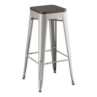 Lancaster Table & Seating Alloy Series Clear Coat Indoor Backless Barstool with Black Wood Seat