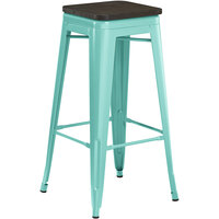 Lancaster Table & Seating Alloy Series Seafoam Metal Indoor Industrial Cafe Bar Height Stool with Black Wood Seat