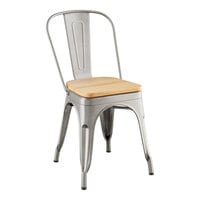 Lancaster Table & Seating Alloy Series Clear Coat Indoor Cafe Chair with Natural Wood Seat
