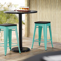 Lancaster Table & Seating Alloy Series Seafoam Metal Indoor Industrial Cafe Counter Height Stool with Black Wood Seat