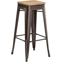 Lancaster Table & Seating Alloy Series Copper Metal Indoor Industrial Cafe Bar Height Stool with Natural Wood Seat