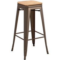 Lancaster Table & Seating Alloy Series Copper Metal Indoor Industrial Cafe Bar Height Stool with Natural Wood Seat