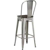 Lancaster Table & Seating Alloy Series Clear Coated Metal Indoor Industrial Cafe Bar Height Stool with Vertical Slat Back and Black Wood Seat