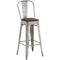 Lancaster Table & Seating Alloy Series Clear Coat Indoor Cafe Barstool with Black Wood Seat