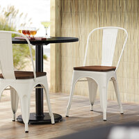 Lancaster Table & Seating Alloy Series White Metal Indoor Industrial Cafe Chair with Vertical Slat Back and Walnut Wood Seat