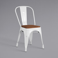 Lancaster Table & Seating Alloy Series White Indoor Cafe Chair with Walnut Wood Seat