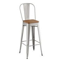 Lancaster Table & Seating Alloy Series Clear Coat Indoor Cafe Barstool with Walnut Wood Seat