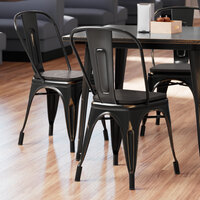 Lancaster Table & Seating Alloy Series Distressed Copper Indoor Cafe Chair with Black Wood Seat
