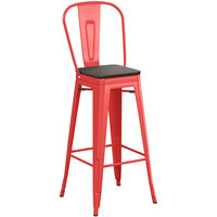 Lancaster Table & Seating Alloy Series Ruby Red Indoor Cafe Barstool with Black Wood Seat