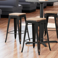 Lancaster Table & Seating Alloy Series Distressed Copper Indoor Backless Counter Height Stool with Natural Wood Seat