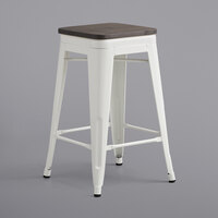 Lancaster Table & Seating Alloy Series White Metal Indoor Industrial Cafe Counter Height Stool with Black Wood Seat