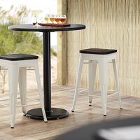 Lancaster Table & Seating Alloy Series White Metal Indoor Industrial Cafe Counter Height Stool with Black Wood Seat