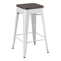 Lancaster Table & Seating Alloy Series White Indoor Backless Counter Height Stool with Black Wood Seat